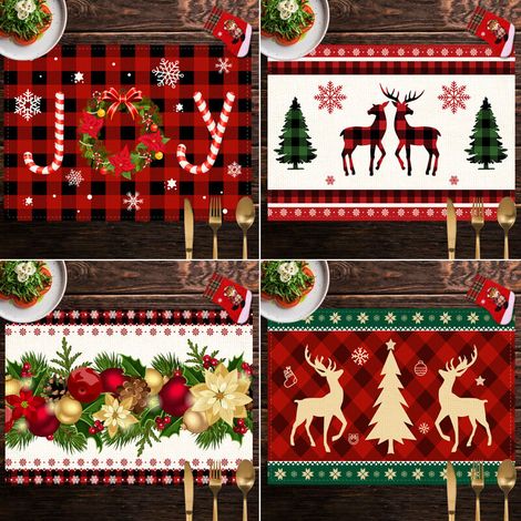 Nappe de Noël, chemin de table de Noël, nappe à carreaux rouge et blanc 32 x 45 cm (lin) (1/5)