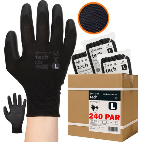 Guantes de trabajo MERCATOR Tech Black+Black PU - Talla L - 240 pares (1/5)