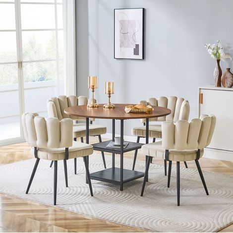 tavolo pranzo 107 cm con ripiani rotondo noce nero HAVRYA (1/5)