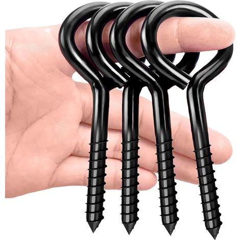 Lot de 4 vis à œillets - Grands œillets à vis - En acier inoxydable - Auto-taraudeuse - Anneau de vis à visser - Noir - M10 x 125 (1/5)