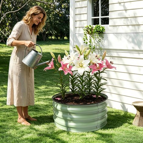 Galvanized Raised Garden Bed Kit, Galvanized Planter Raised Garden Boxes Outdoor, Round Large Metal Raised Garden Beds for Vegetables (1/5)