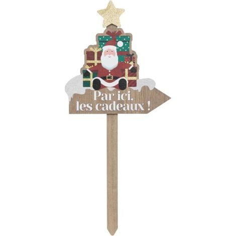 Paris Prix - Pancarte En Bois père Noël 59cm Marron