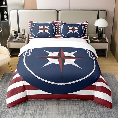 Ancre Impression Literie Set thème Nautique 100% Coton Housse de Couette 200x200cm Femmes Ultra Doux océan Parure de Lit expédition Marine Ensemble de lit Chambre Ensemble de Literie - 200 x 200 cm +  (1/5)