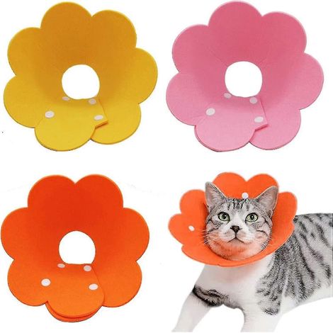 Lot de 3 colliers de protection pour chats, en forme de tournesol, anti-léchage, pour empêcher les morsures et les griffures. (1/5)