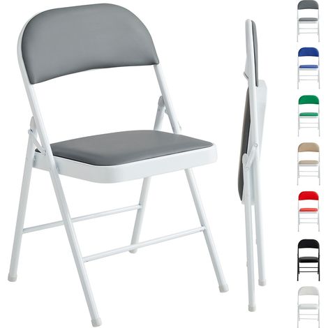 Set of 1 Faux Leather Foldable Chair with Metal Frame and Padded Seat GREY
