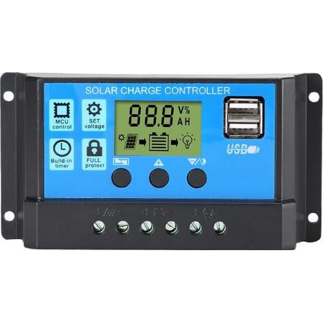30A 12V/24V Contrleur de Charge Régulateur Panneau Solaire de Batterie Intelligent avec 5V Double Port USB LCD Affichage (30A) (1/5)