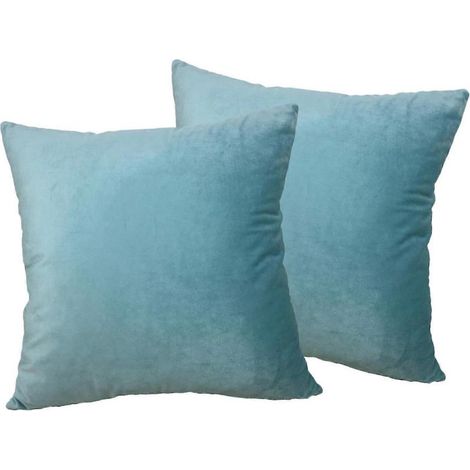 Lot de 2 housses de coussin carrées décoratives en velours, douces et unies, pour salon ou chambre à coucher.-Blue (1/5)