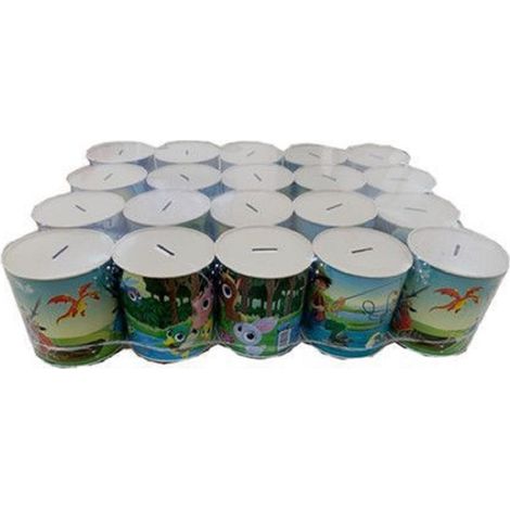 TrAdE Shop Traesio - Set 20 Pezzi Salvadanai In Latta Porta Monete Banconote Soldi 11.5 X 12cm 560019 -