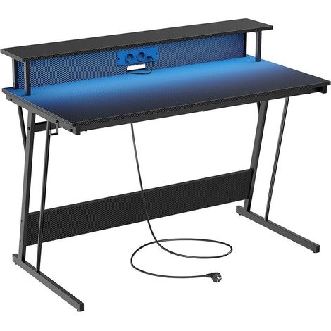 Bureau gaming design moderne avec rehausseur d'écran pour 2 ordinateurs 60 x 100 x 76 cm en bois noir (1/2)