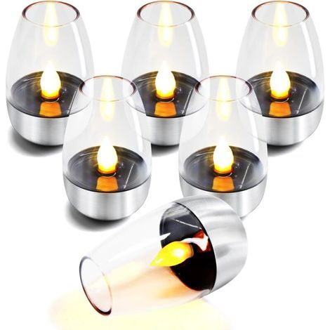 set of 6 electronic LED candles, solar-powered flashing lights, waterproof and windproof. (1/5)