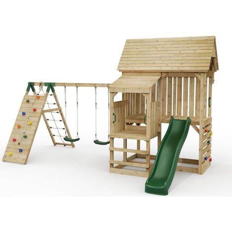FarmPlay Stable Climbing Frame with Double Swing, Climbing Wall and Slide (1/5)