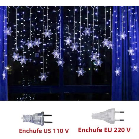 (Bleu 220V) Guirlande lumineuse de Noël LED de 3,5 m avec flocons de neige, feuilles, rideaux et couronnes étanche. (1/4)