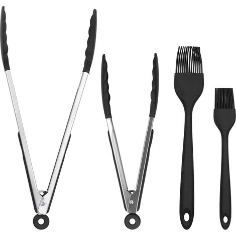 Set mit 4 robusten, schwarzen Silikon-Küchenzangen für Restaurant und Haushalt (1/5)