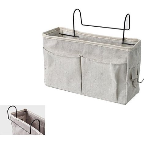 Sac de rangement de chevet avec support pour tête de lit - blanc cassé - sac de rangement suspendu avec compartiments et crochets (1/5)
