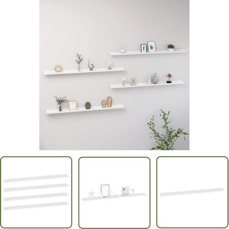Lot de 4 Étagères murales Étagère de Rangement - Meuble de rangement Blanc brillant 115x9x3 cm BV994110 - BonneVie (1/5)