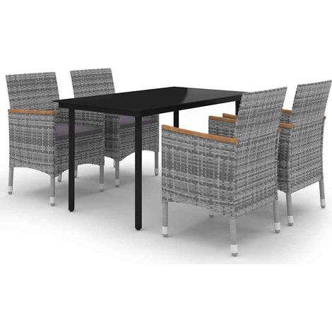 Maison Exclusive - Set da Pranzo per Giardino 5 pz con Cuscini Polyrattan e Vetro (1/5)