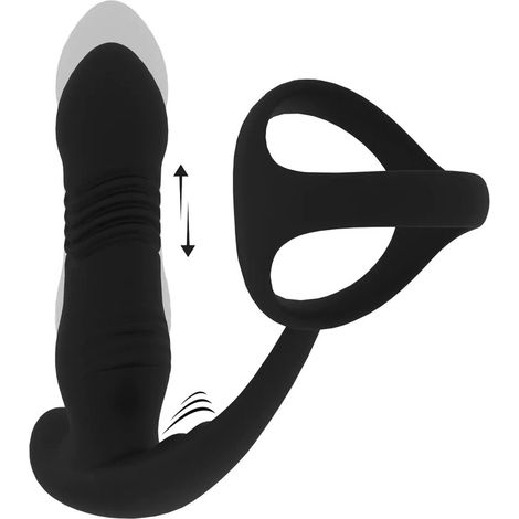 Masseur de prostate vibrant et pénétrant en silicone avec anneau pénien Tri O - Noir (1/5)