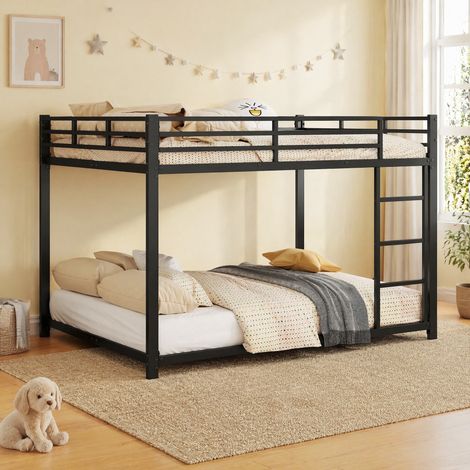 DESMIU Lit superposé 140 × 200 cm 2 places avec 2 lits, sans matelas, en métal, noir (1/5)