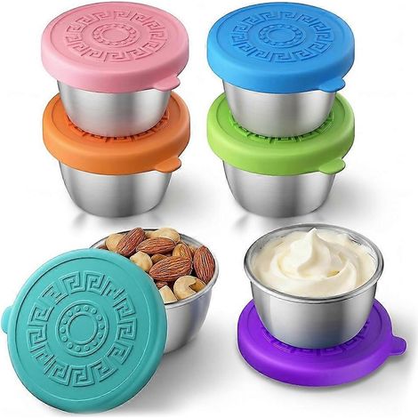 6 Pack Salad Dressing Container, Stainless Steel Condiment Containers with Lids for Travel Picnics and Lunch Boxes (1/5)