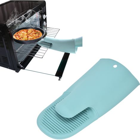 Langer, dicker Silikonhandschuh, hitzebeständig, für Backofen und Mikrowelle geeignet, ideal zum Hantieren mit Schüsseln und Tellern. Nordisches Grün. (1/5)