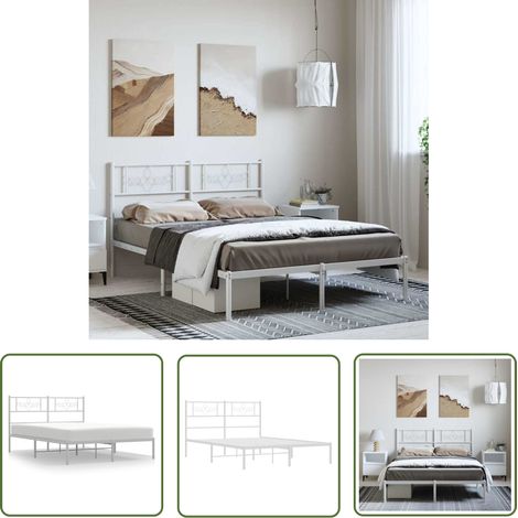 The Living Store Cadre de lit métal sans matelas et tête de lit blanc 150x200 cm - Cadre De Lit - Lit Double - Lit Metal - Lit Blanc - Meuble Chambre (1/5)
