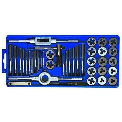 BLINKY 4170010 Assortimento Maschi e Filiere Passo MA-MB 40 Pezzi in Cassetta Plastica M3 M4 M5 M6 M7 M8 M10 M12 1-8'' NPT colore Nero