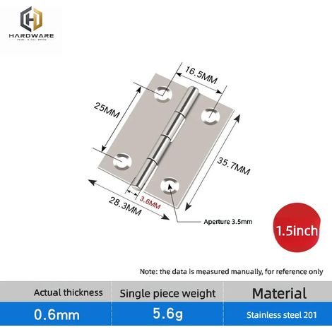 (1,5 pouce) Lot de 3 connecteurs de porte, charnières en acier inoxydable durables pour meubles, portes, placards et boîtes à bijoux. (1/5)