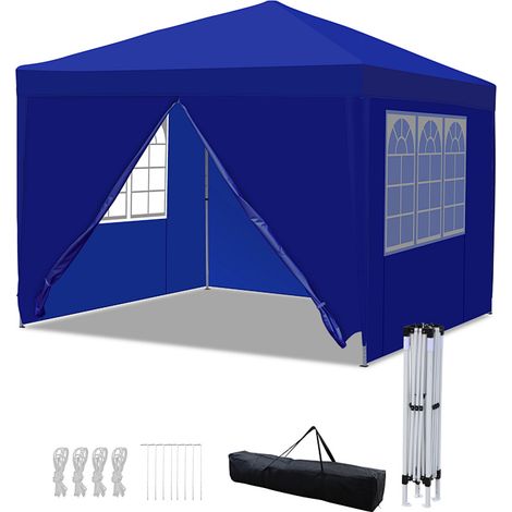 TolleTour Gazebo pieghevole 3x3m, antipioggia con protezione UV 50+, tenda pieghevole per giardino, campeggio e uso esterno, blu