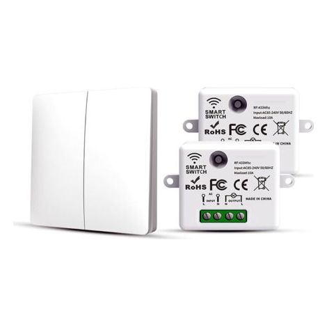 RF433 Kit d'interrupteur sans fil, avec émetteur et contrôleur récepteur, 10 A, 240 V (Kit 1 interrupteurs + 2 récepteurs) (1/4)