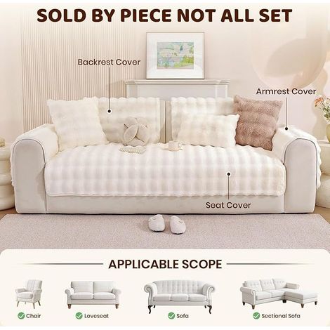 Housse de Canapé Épais Peluche, Protege Canape Cuir Anti-dérapant, Housse Canape d'angle, Doux Couverture pour Canapé, Tapis, Rebord de Fenêtre (Crème, 90 x 160 cm) (1/5)