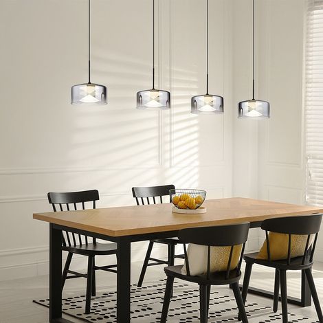 Hängelampe Pendelleuchte Esstischlampe LED Wohnzimmerlampe Glas rauch H 150 cm