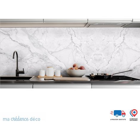Crédence : Marbre blanc Calacatta - Couleur noir - Alu composite - 60 - 120 (1/3)