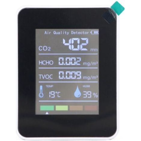 Détecteur qualité de l'air 5-en-1 avec écran LCD – CO₂, TVOC, HCHO, température et humidité – Précis, portable et silencieux (1/4)