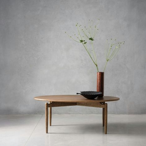 Table basse vintage en bois de chêne, forme ovale BRADFORD (1/5)