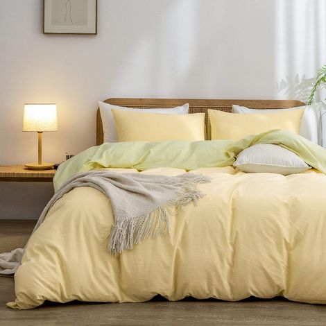 Parure de lit 4 pièces pour lit double, housse de couette, drap-housse, taies d'oreiller, linge de lit brossé, ensemble complet