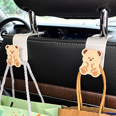 2-teilige Autositzhaken, niedliches Cartoon-Design, multifunktional, robust, Rückenlehnen-Organizer für Lunchtaschen, Handtaschen, Kleidung, weiß (1/5)