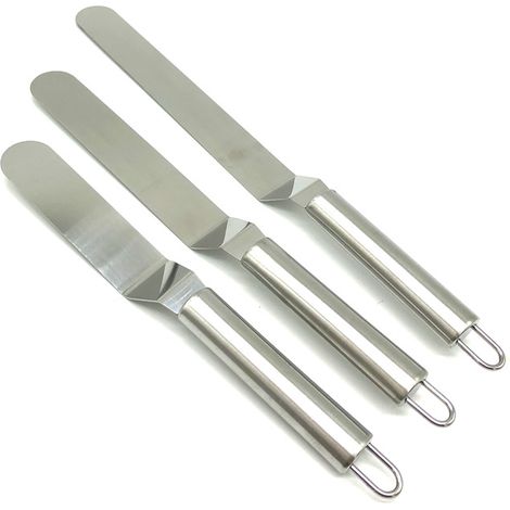 Lot de 3 grattoirs à pâtisserie coudés en acier inoxydable pour glaçage de gâteaux, cupcakes et pâtisseries