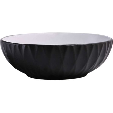 Vasque à poser ronde -39,5 x 39,5 cm -Noir et blanc rainuré -LYSARA (1/5)