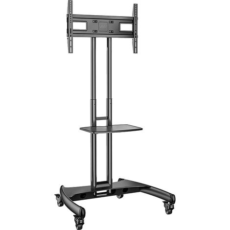 Support TV sur Pied à roulettes 32-75 Pouces, Chariot TV Mobile Pivotant Réglable en Hauteur, Charge Max 45,5 kg, VESA 600x400mm, Étagère Ajustable, Idéal Salon Chambre Salle de Réunion (1/2)