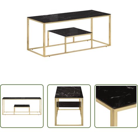 Wohnzimmer - Couchtisch Golden Edelstahl und Hartglas (1/5)