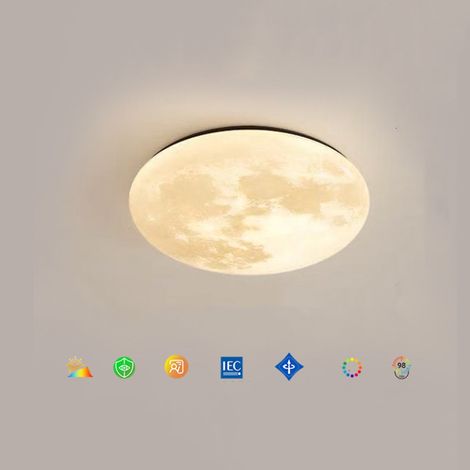 Choyclit – Plafonnier LED Ø33 cm – Lampe lune dimmable avec télécommande – Fonction nuit et mémoire – Plastique haute transmission lumière (1/5)