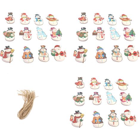 36 pièces de bonhommes de neige de noël en bois, décorations d'arbre suspendues, artisanat avec cordes de chanvre pour vacances d'hiver, fête à thème, fenêtre, cheminée (1/5)
