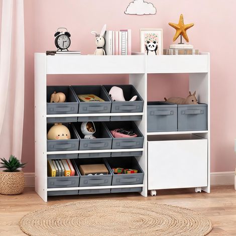 Meuble de rangement enfant avec 11 bacs en tissu et étagère 105 (1/5)
