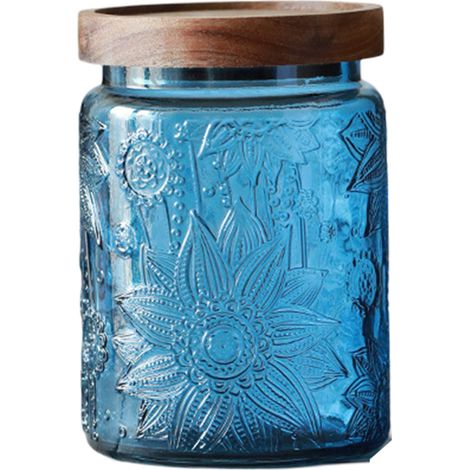 Bocal en verre, bonbonnière avec couvercle, bocal Mason coloré vintage pour la cuisine, bocal décoratif pour café, thé, bonbons et biscuits, joli bocal (1/5)
