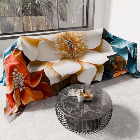 Drap de Protection en Microfibre Multi-Usage Anti-Taches 220x270 cm, Housse de Canapé, Couvre Lit, Couverture de Canape, Floral 05 10, 100% (1/5)