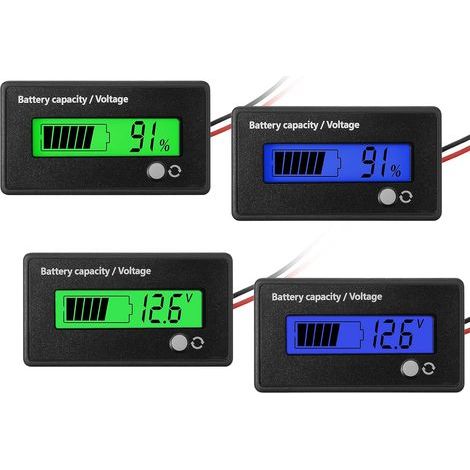 4Pcs DC 12V 24V 36V 48V 72V Battery Meter with Alarm, Voltage Indicator, Battery Capacity Monitors, Lead-Acid Battery Gauge and Lithium-Ion Battery Indicator (Green and Blue) (1/5)