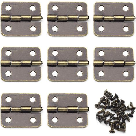 Mini charnières rétro, lot de 8 charnières rectangulaires en bronze antique pour boîtes à bijoux, boîtes cadeaux, maisons de poupées, modèles à monter soi-même - 18 x 16 mm