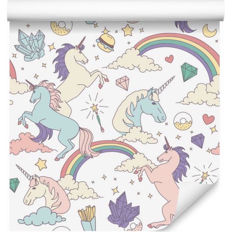 Papel pintado de unicornios para salón y dormitorio, 50x1000 cm. (1/5)
