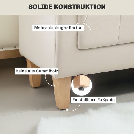 Banquette rembourrée, style vintage, 2 coussins, revêtement en chenille, 115 x 44 x 58 cm, Beige (1/4)