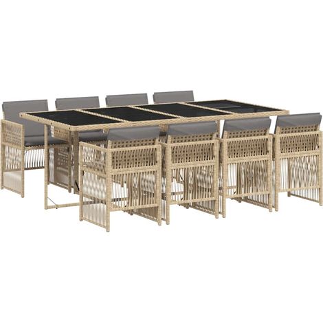 Maison Exclusive - Set Pranzo da Giardino 9 pz con Cuscini Beige Misto Polyrattan